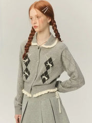 Argyle Collar Buttoned Knitted Cardigan - Free From Label