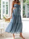 Ruched Tie-Up Strappy Maxi Dress