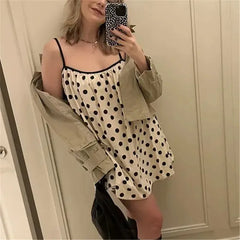 White Polka Dot Spaghetti Strap A-Line Mini Dress