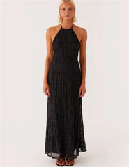 Halter Textured Open Back Maxi Dress