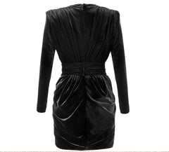 Black Velvet Deep Neck Long Sleeve Mini Dress