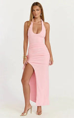 Halter Neck High Split Midi Dress