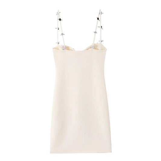 Beige 3D Flower Strap Mini Dress