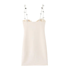 Beige 3D Flower Strap Mini Dress