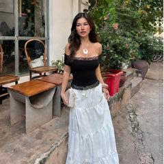 Black One Shoulder Lace Top