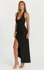 Halter Neck High Split Midi Dress