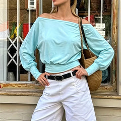 Off Shoulder Long Sleeve Crop Top