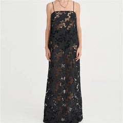 Spaghetti Strap Sheer Lace Maxi Dress