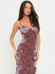 Purple Floral Print Cami Midi Dress