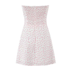 Pink Bow Print Ribbion Smocked Mini Dress