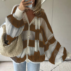 Striped Knit Cardigan With Scarf
