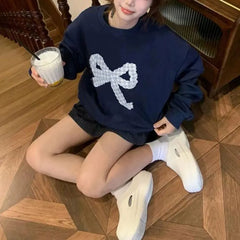 Blue Bow Printed Sweatshirt