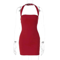 Halter Strap Solid Bodycon Mini Dress