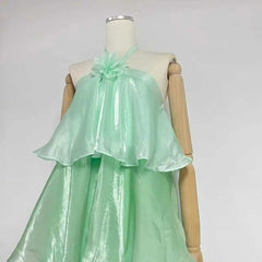 Mint Green Halter Multi Layer Ruffle Maxi Dress