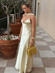 Satin Cami Long Dress With Neck Scarf