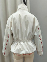 High Neck Snap Button Drawstring Crop Jacket