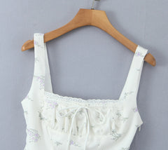 White Floral Print Corset Tank Top