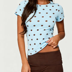 Polka Dot Print Short Sleeve Crew Neck Top