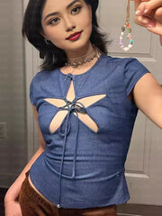 Star Lace-Up Short Sleeve Top