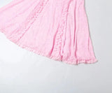 Pink Strapless Rose Lace Bow Maxi Dress