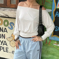 Off Shoulder Long Sleeve Crop Top