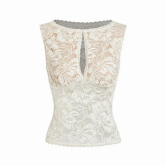Lace  Keyhole Neck Cut Out Tank Top