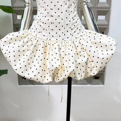 Polka Dot Corset Bow Front Flared Bubble Hem Mini Dress