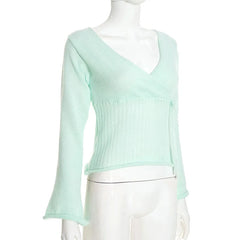 Long Sleeve Knitted Wrap Tie Up Multi Way Top