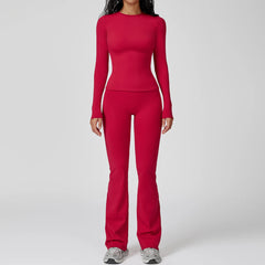 Person wearing a red outfit - full view