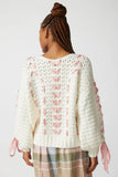 White Cabel Knit Pink Ribbon Bow Sweater - Free From Label