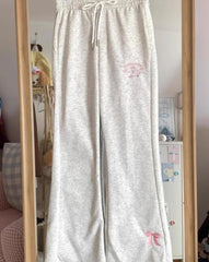 Flare High Waist Butterfly Embroidery Track Pants