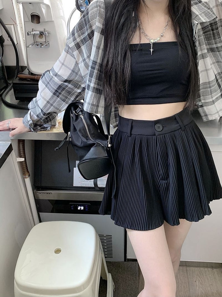Black Pleated Buttoned Mini Skirt