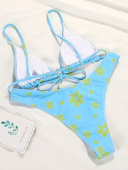 Blue Floral Tie Up Bikini Set - Free From Label