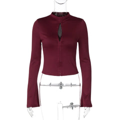 Long Sleeve Hook Front Button Up Top