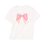 White Short Sleeve Pink Bow Tee