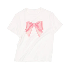 White Short Sleeve Pink Bow Tee - Free From Label