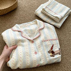 Cute Animal Print Long Sleeve Shirt And Pants Pajama Set