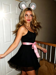 Black Cami Pink Ribbon Tie Mini Dress