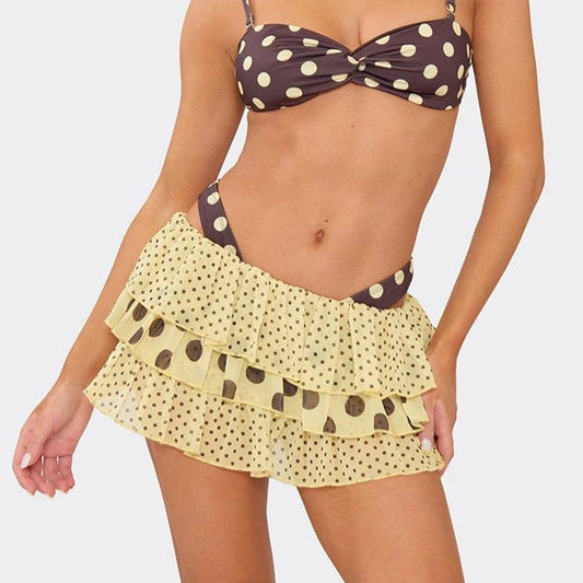 Yellow Mini Layered Dot Print Skirt