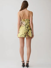 Yellow Leopard Print Lace V-Neck Mini Dress