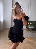 Black Pink One Shoulder Sleeveless Ruffled Ruched Mini Dress