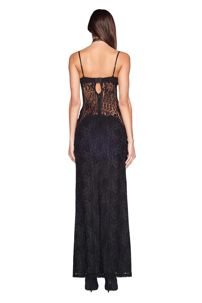 Black Lace Patchwork Strappy Maxi Dress