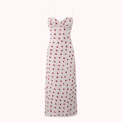 White Hearts Printed Underwired Strap Midi Dress