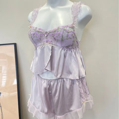Purple Satin Sling Top with Shorts Sleepwear Set