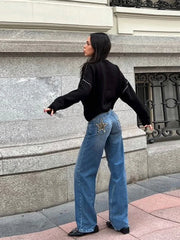 Leopard Print Star Straight-Leg Jeans