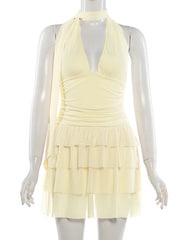 Yellow Tassel Tierred Mini Dress With Scarf