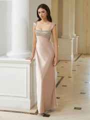 Stain Strap Patchwork Solid Maxi Dress