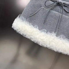 Grey Drawstring Frill Tulle Trim Mini Skirt Free From Label