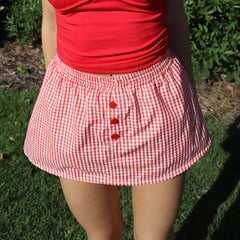 Plaid Buttoned Elastic Mini Skirt