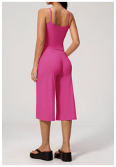 Solid Cami Removable Pads Top And Wide Leg Cropped Pants Set